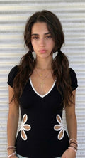 Black Flower Cut-Out Tee