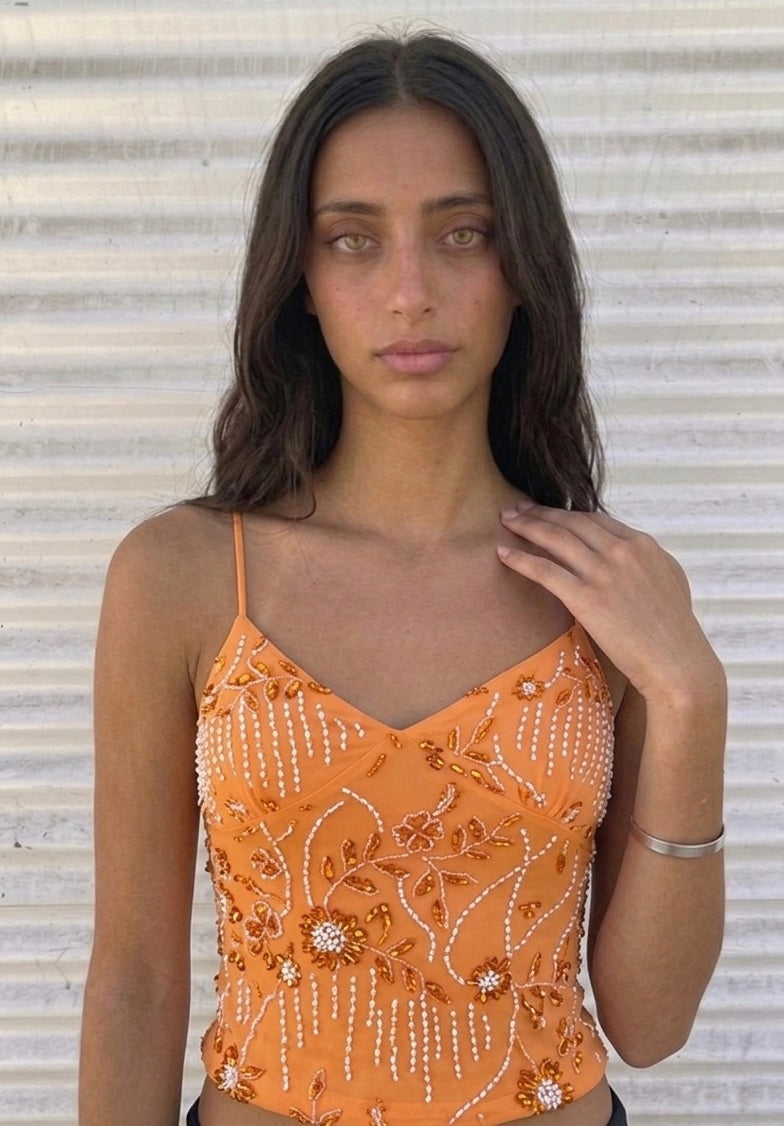 Flower Beaded Backless Bandeau Sling Top